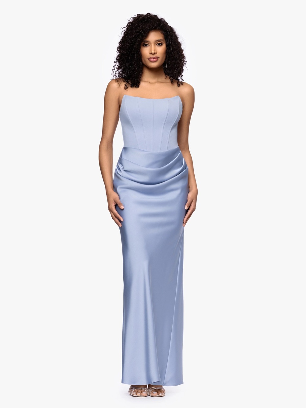 Betsy & Adam Strapless Ruched Scuba Gown Periwinkle Blue Formal Dress Size 4 NWT - Picture 1 of 11